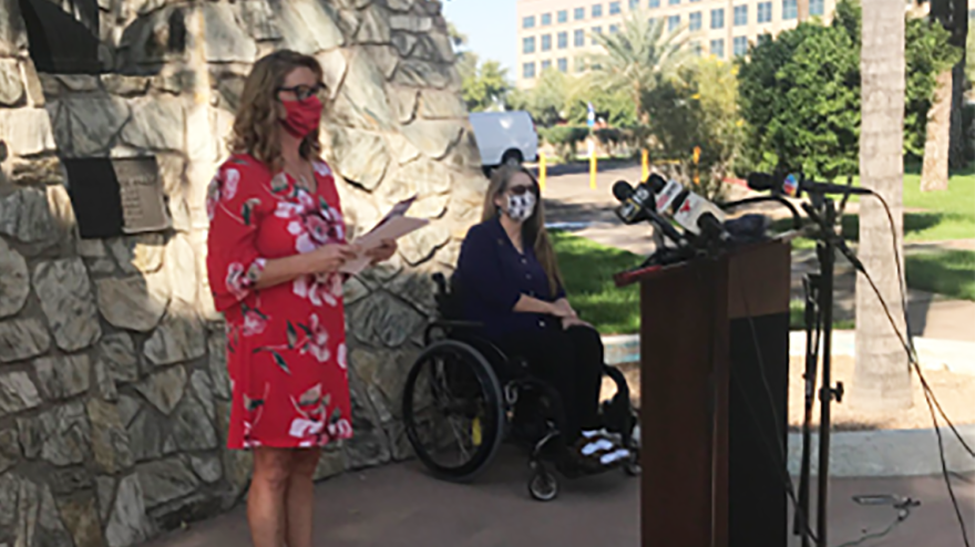 Dana Marie Kennedy speaks at a press conference