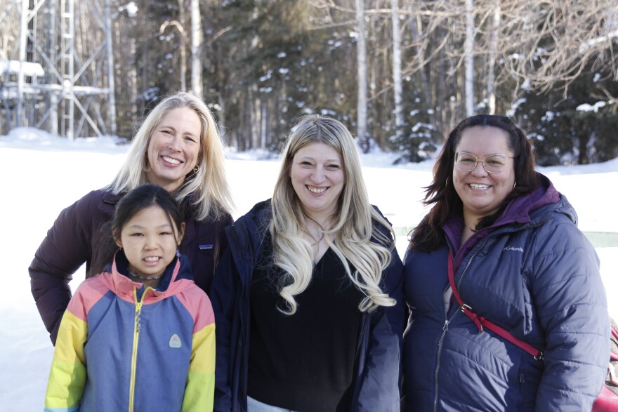(Left to right) Chanti Ward, her daughter Clara, Taku-Campbell Community Council President Sarah Anderson and Rondelle Venner on March 11, 2026.