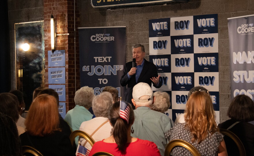 Roy Cooper spoke to an audience at Robert Hall on Thursday, October 8.