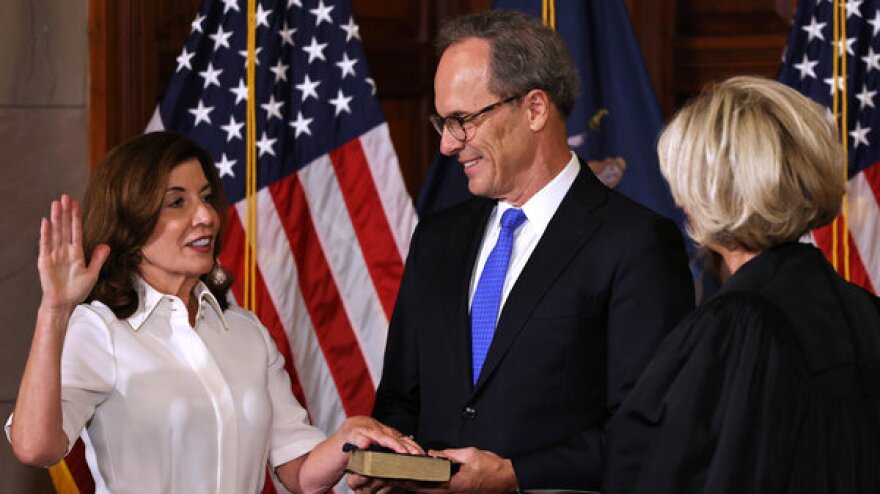New York Gov. Kathy Hochul is sworn in on Tuesday.