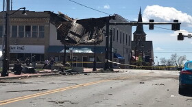 Downtown Mooresville, Indiana after storms swept through the area on April 9th, 2020.