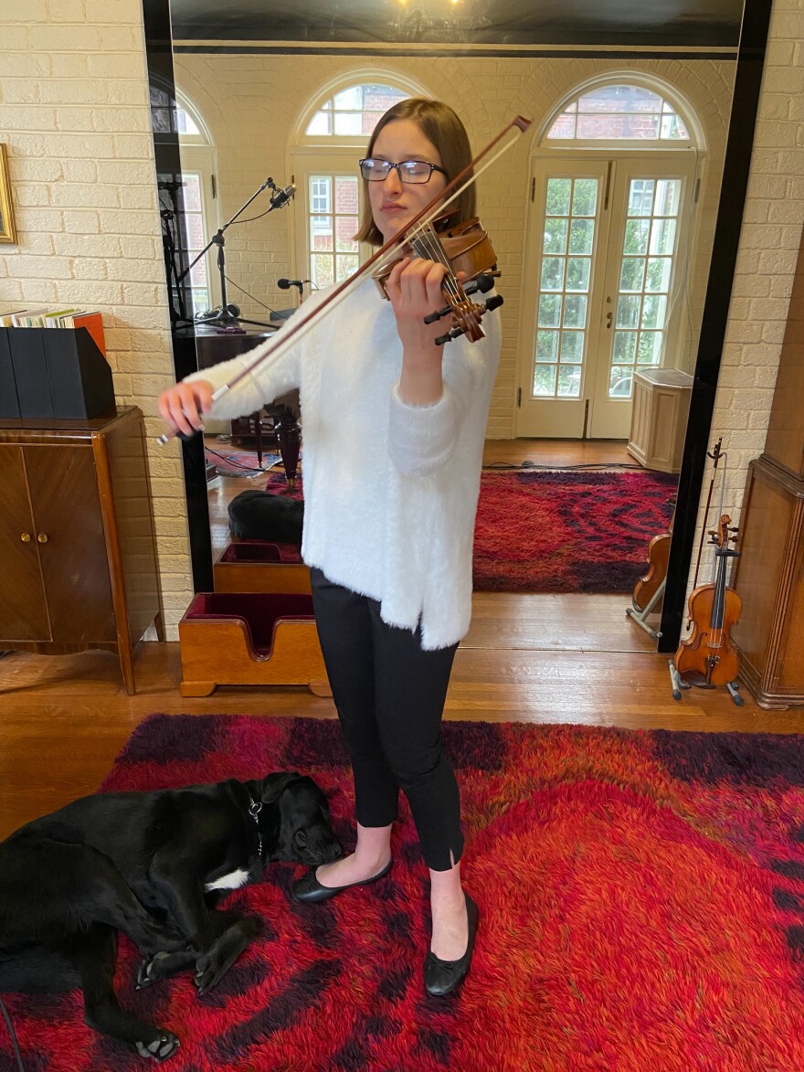 Julia LaGrand records for From the Top in her Grand Rapids home in January 2021