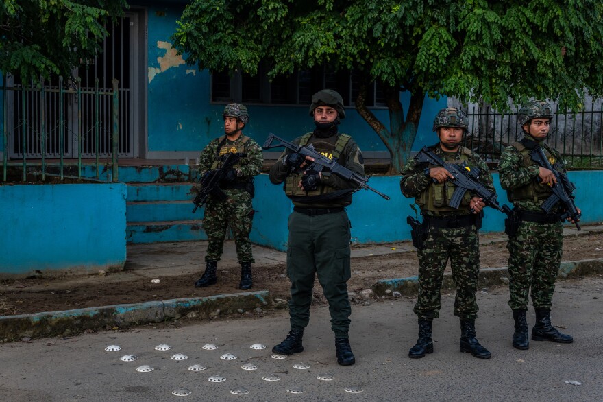 Police patrolling the streets.