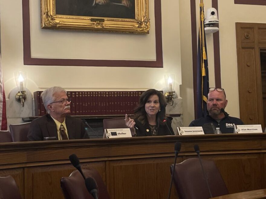 From left: Indiana Secretary of Transportation and Infrastructure Matt Ubelhor, Secretary of Energy and Natural Resources Suzanne Jaworowski and Department of Natural Resources Director Alan Morrison at a meeting of the Indiana Rare Earth Recovery Council on Nov. 13, 2025.