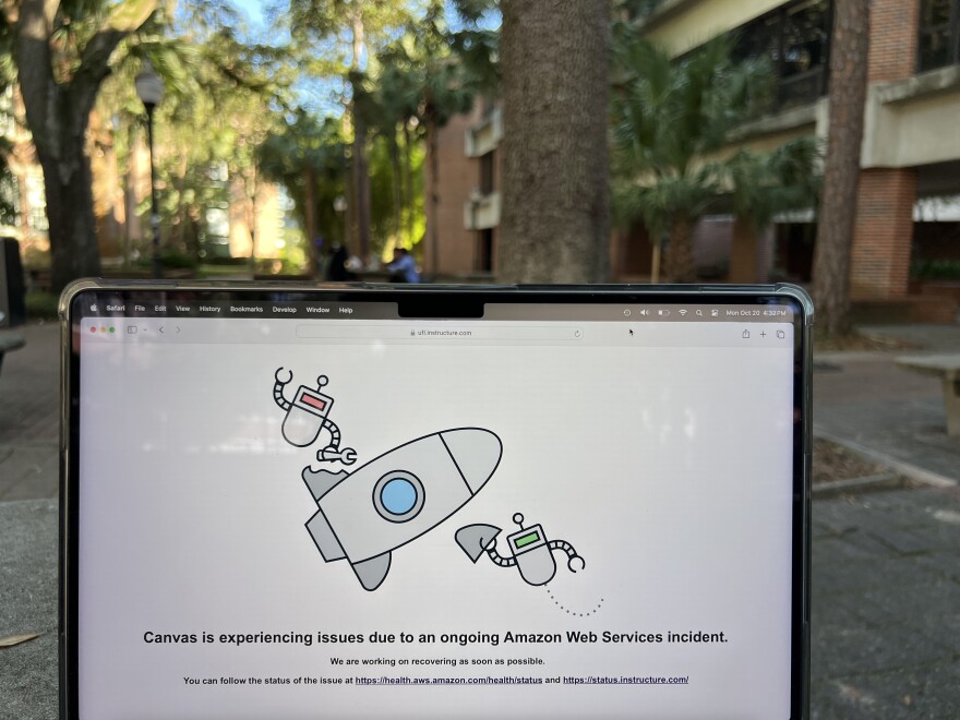 Students at the University of Florida were greeted by an error message as they tried to open Canvas, a crucial learning management tool, on Monday, Oct. 20, 2025. (Austyn Bolig/ WUFT News)