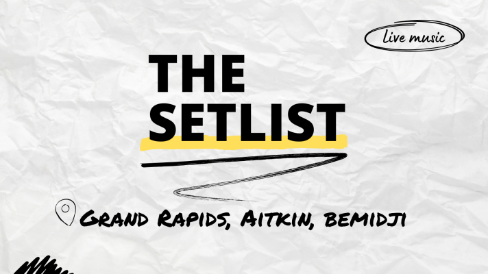 "The Setlist" and "Grand Rapids, Aitkin, Bemidji" written over a crumpled paper background.