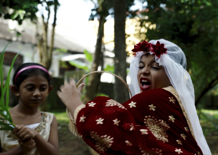 Arush Nand plays the young Arjie at his make-believe wedding in <em>Funny Boy</em>.