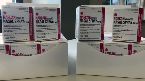 Examples of packaged Narcan, the brand name for naloxone.