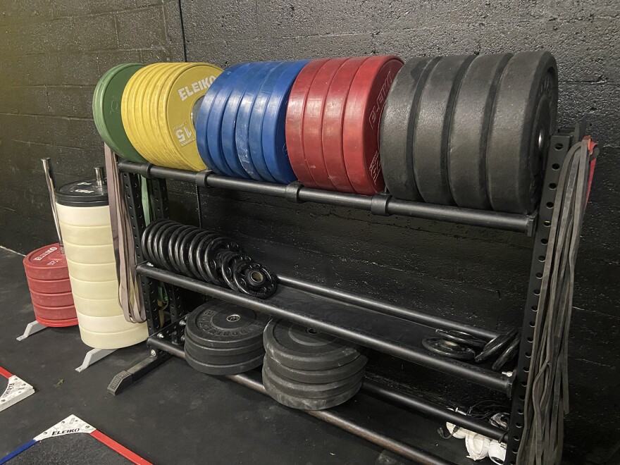 Weights on a rack