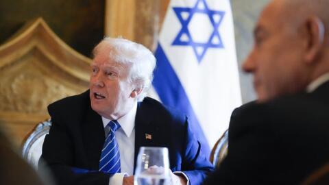 Then-Republican presidential candidate former President Donald Trump meets with Israeli Prime Minister Benjamin Netanyahu at his Mar-a-Lago estate, Friday, July 26, 2024, in Palm Beach, Fla. (Alex Brandon/AP)