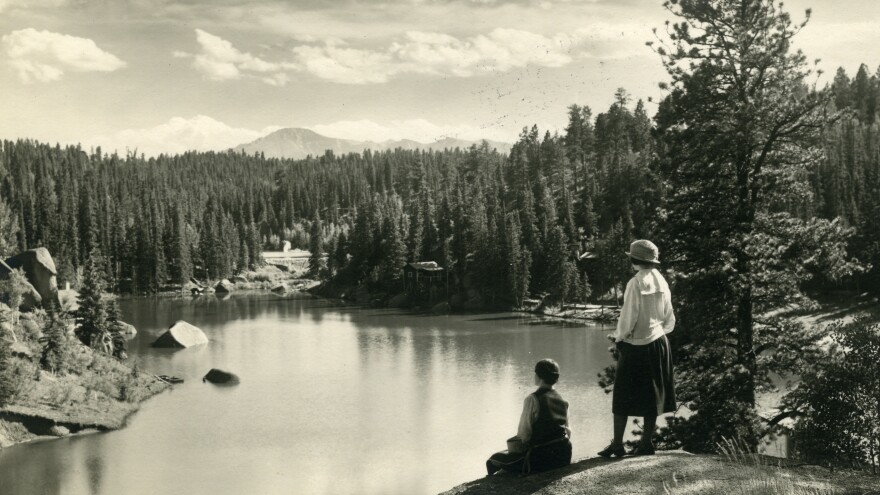 A view of Pikes Peak from the Carroll Lakes, circa 1925. Katharine Lee Bates' trip up the Colorado mountain inspired her poem "America," later to become the song "America the Beautiful."