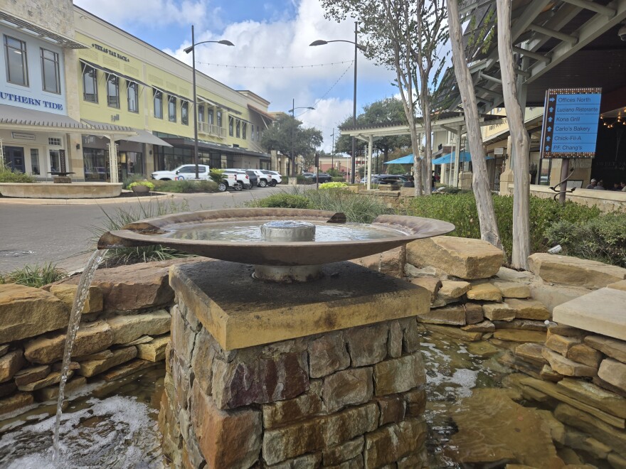 A water fountain gurgles at the Shops at La Cantera, a premiere shopping destination on San Antonio's far Northwest Side