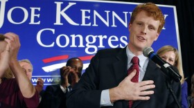 Joseph Kennedy III, son of former Rep. Joseph Kennedy II and grandson of the late Robert F. Kennedy, delivers his victory speech on Nov. 6 in Newton, Mass.