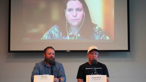 Incumbent Alaska House of Representatives District 8 Rep. Bill Elam and challengers Frank Quinn and Nissa Savage participate in a candidate forum hosted by KDLL 91.9 FM at the Soldotna Public Library in Soldotna, Alaska, on Thursday, Sept. 3, 2026.