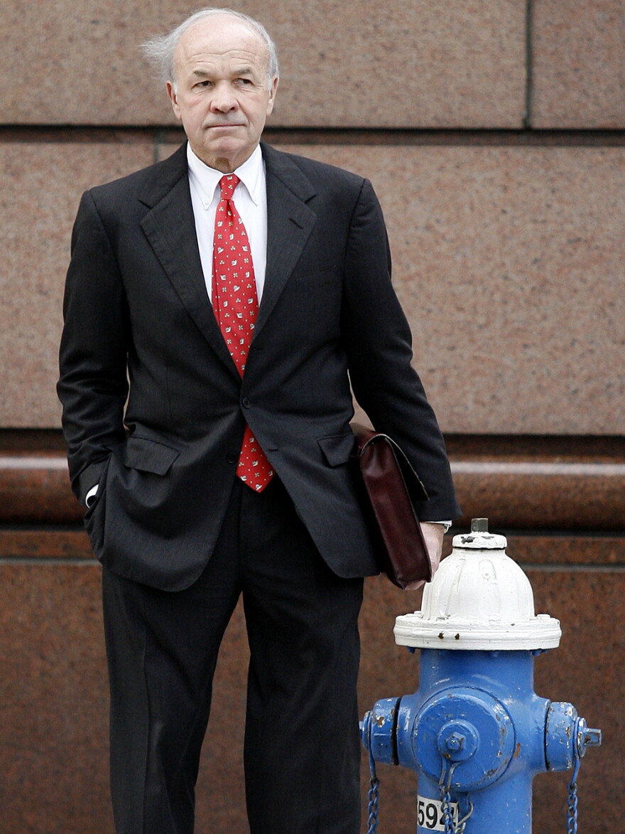 Former Enron CEO Kenneth Lay heads to his fraud and conspiracy trial in Houston on April 11, 2006. Lay was accused of lying about Enron's financial health to investors.