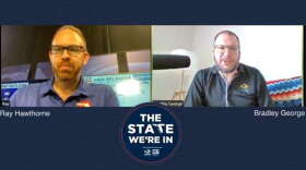 FPREN meteorologist Ray Hawthorne (left) speaks with host Bradley George about the possible shape of this year's hurricane season. / THE STATE WE'RE IN/FACEBOOK / WMFE AND WUSF PUBLIC MEDIA