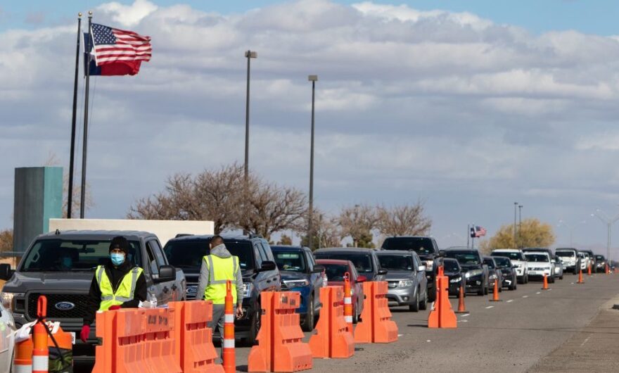 cars in line at a vaccination center in El Paso