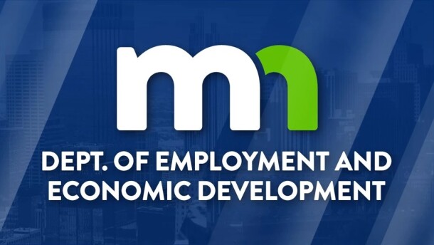 Blue background with green and white text; logo for MN Department of Economic and Employment Development
