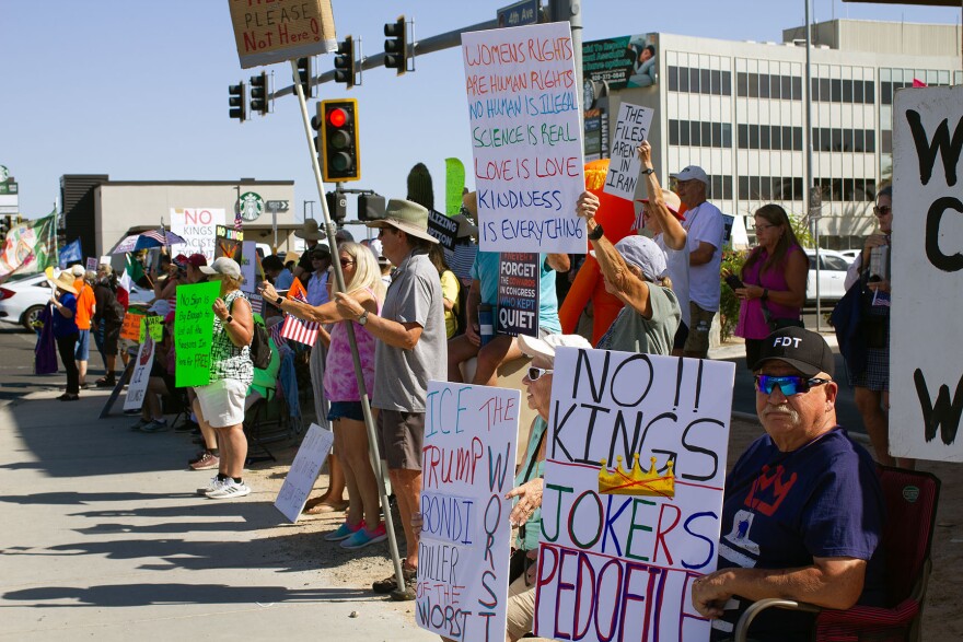 Participants at a No Kings rally in Yuma on Saturday, March 28, 2026.