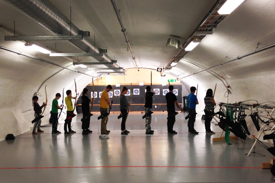 A Helsinki bomb shelter now serves as a shooting range for an archery club.