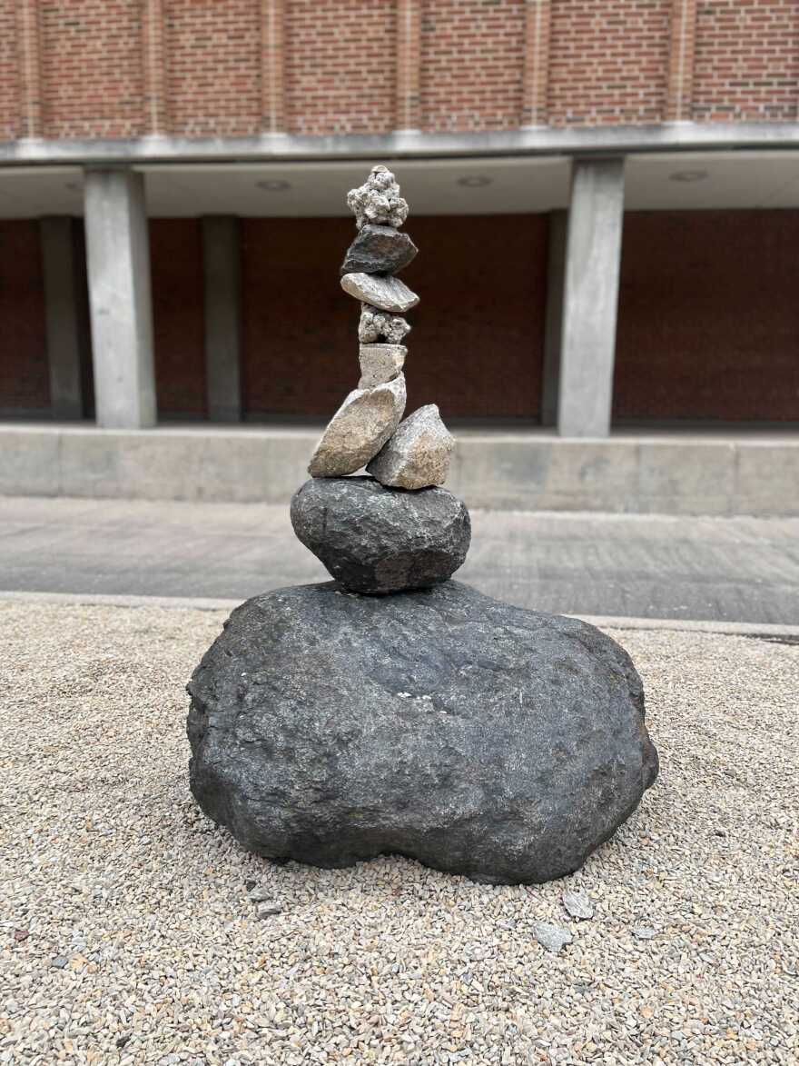 Rock balancing found outside of Watson Hall