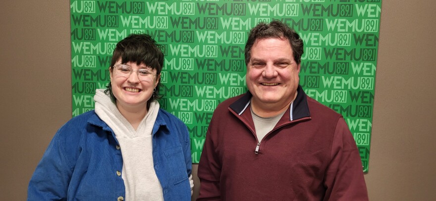 Concentrate Media's Lee Van Roth and Ypsi Performance Space manager Steve Pierce at the new WEMU studio.