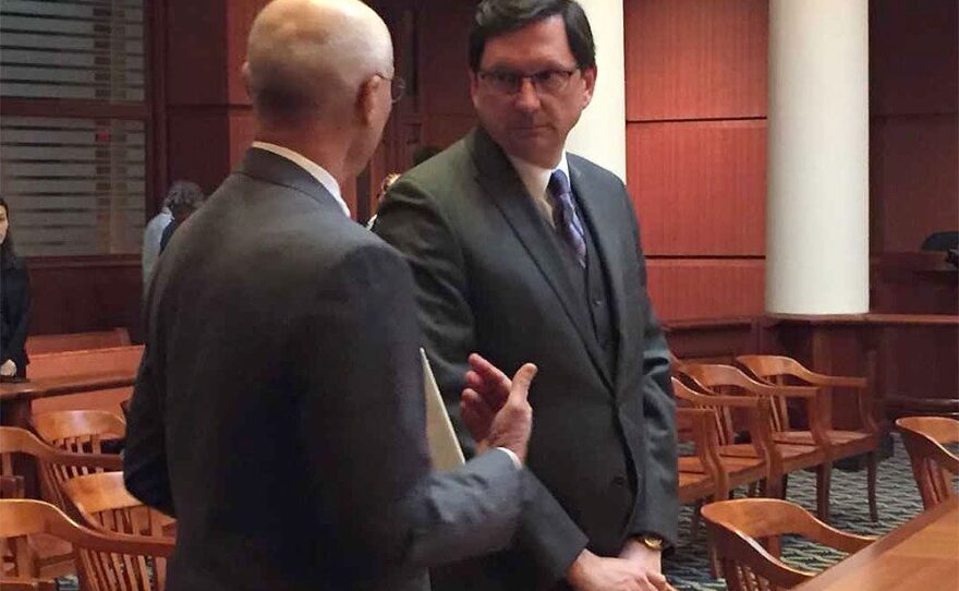 Judge Thomas Estes, right, with his attorney David Hoose.