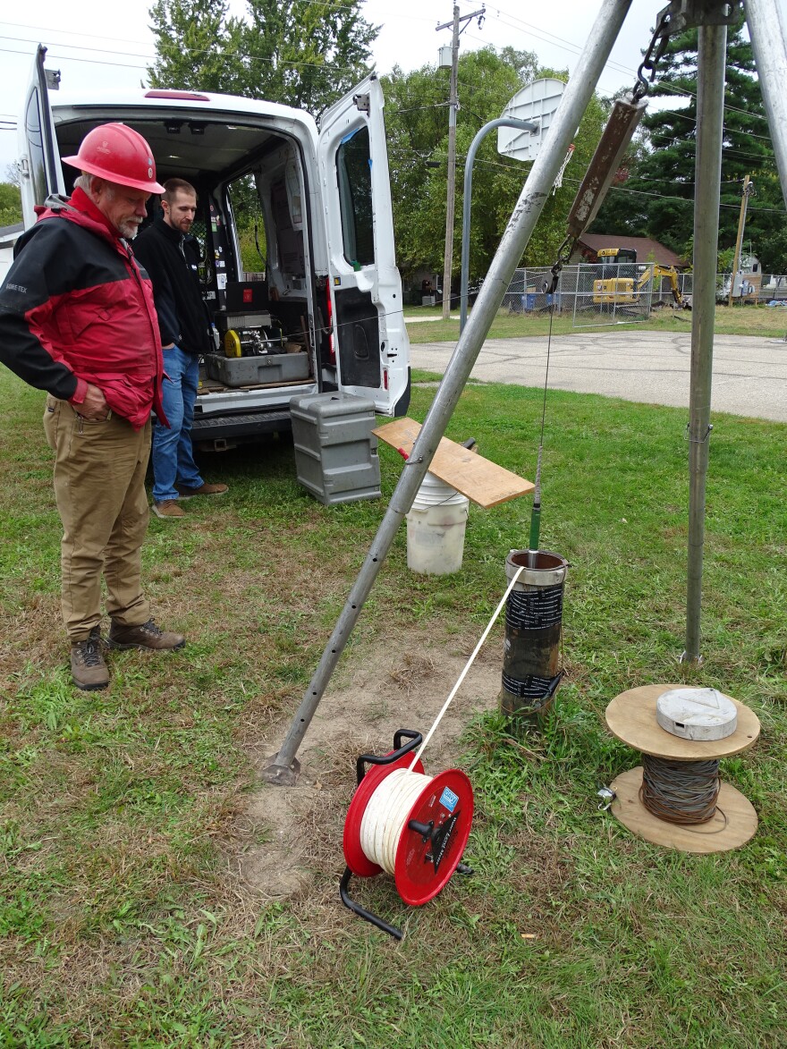 Hydrogeologist Pete Chase with the Wisconsin Geological and Natural History Survey monitored and took measurements as water was being pumped from the municipal well.