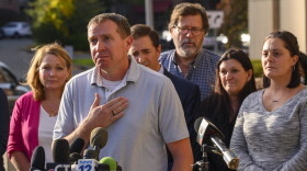 Robbie Parker speaks with the media outside Connecticut Superior Court in Waterbury after a jury awarded families of victims of the Sandy Hook Elementary School shooting $965 million in a defamation suit against Alex Jones. Robbie Parker’s 6-year old daughter Emilie was among those killed at the school. “Every day in that courtroom, we got up on the stand and we told the truth,” Parker said. “Telling the truth shouldn’t be so hard, and it shouldn’t be so scary.”