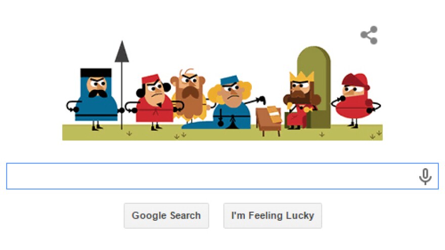 A Google Doodle shows King John affixing his seal to the Magna Carta in 1215.