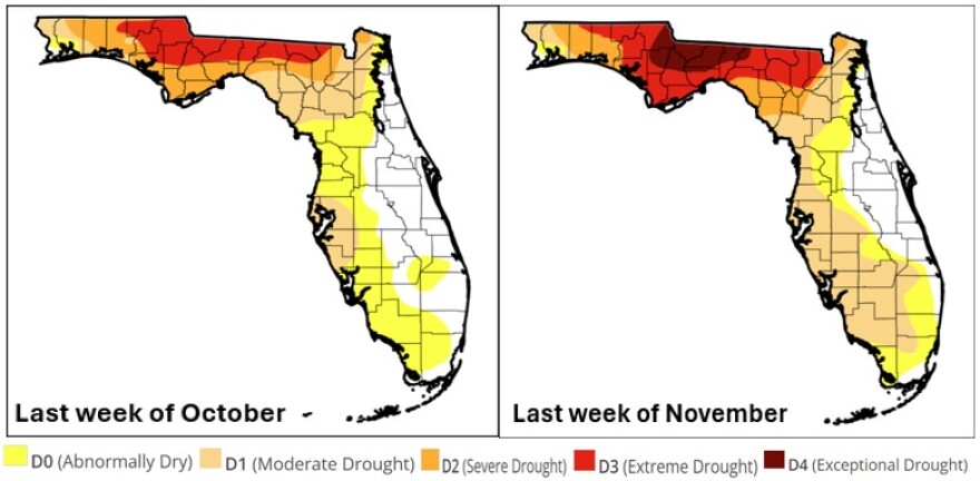 A side-by-side comparison of last month's spread of the reinvigorated drought that's been plauging the state since February