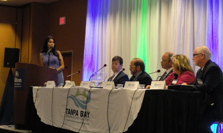 Resiliency experts from Hernando, Hillsborough Manatee and Pinellas counties at the summit, hosted by Veronica Cintron of Spectrum Bay News 9. Courtesy Steve Newborn/WUSF Public Media