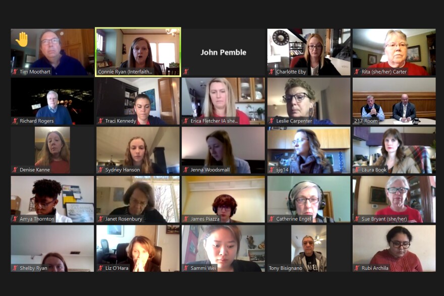 A screen shot of an Iowa Senate subcommittee taking place on the Zoom video conferencing software in Janurary 2021.