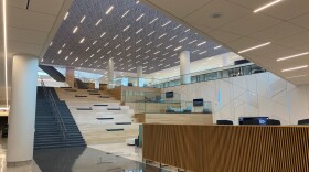 The entry to CPCC's new Parr Center offers spaces for students to gather.