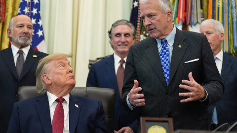 Sen. Dan Sullivan, R-Alaska, speaks in the Oval Office of the White House, Wednesday, Sept. 30, 2026, in Washington, as President Donald Trump, Commerce Secretary Howard Lutnick, Interior Secretary Doug Burgum and Energy Secretary Chris Wright listen.