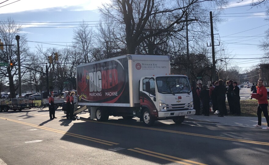 Reggie Redbird and the Big Red Marching Machine have arrived at FirstBank Stadium to support ISU's bid for the national championship. The band will play at halftime during the televised game.