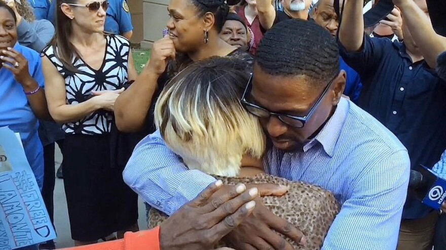 After being wrongly imprisoned for a double-homicide for the past 23 years, Lamonte McIntyre hugged his mother, Rosie McIntyre, on Friday, Oct. 13, 2017, after walking out of the Wyandotte County Courthouse. 