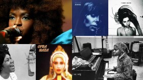 Clockwise from upper left: Lauryn Hill, Joni Mitchell (<em>Blue </em>album cover), PJ Harvey (<em>Rid of Me</em> album cover), Nina Simone, Ofra Haza (<em>Fifty Gates of Wisdom </em>album cover), Aretha Franklin.