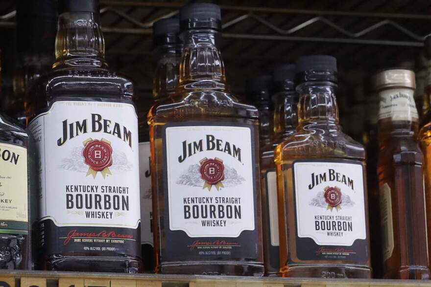 Jim Beam bottles are displayed at Rossi's Deli in San Francisco, July 9, 2018. (Jeff Chiu/AP)