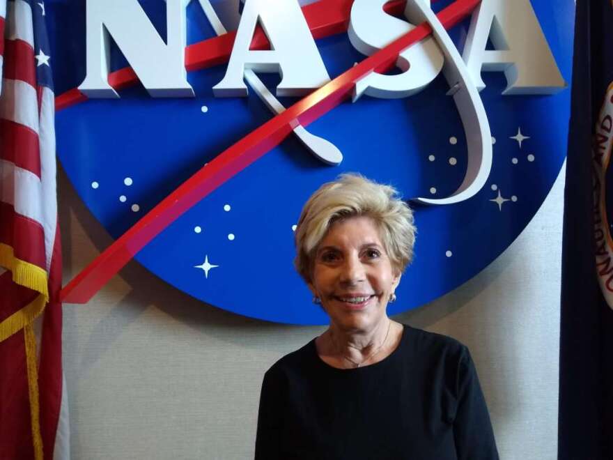 Nancy Conrad at the Kennedy Space Center Visitor Complex during this year's Conrad Challenge. Photo: Brendan Byrne / WMFE