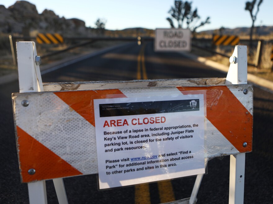 With rangers furloughed, people have driven off-road and defaced trees at Joshua Tree National Park in California. Sections of the park had to be closed temporarily, as seen here last Friday.