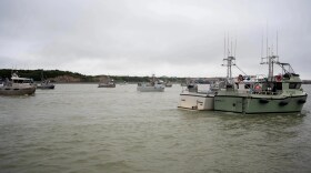 Jack Darrell / KDLG Over one hundred boats anchored in the Naknek River entrance, demonstrating against this year’s low salmon price.