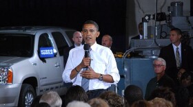 Barack Obama speaking in Flint, MI during the 2008 campaign