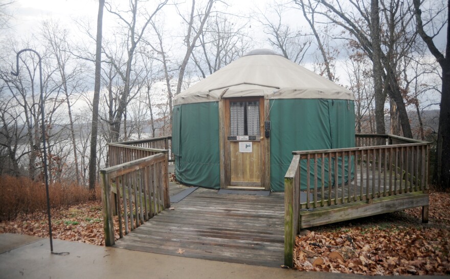 In this Monday, Nov. 22, 2010, photo, a camping yurt overlooks the water at Lake of the Ozarks State Park in Kaiser, Mo.