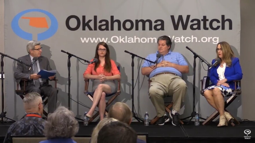 (L to R) David Fritze, OK Watch Executive Editor; Anna Langthorn, Oklahoma Democratic Party Chair; Bill Shapard, founder SoonerPoll.com; Pam Pollard, Oklahoma Republican Party Chair