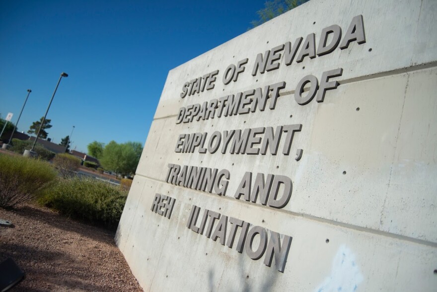 A concrete sign for the State of Nevada Department of Employment, Training and Rehabilitation in Las Vegas