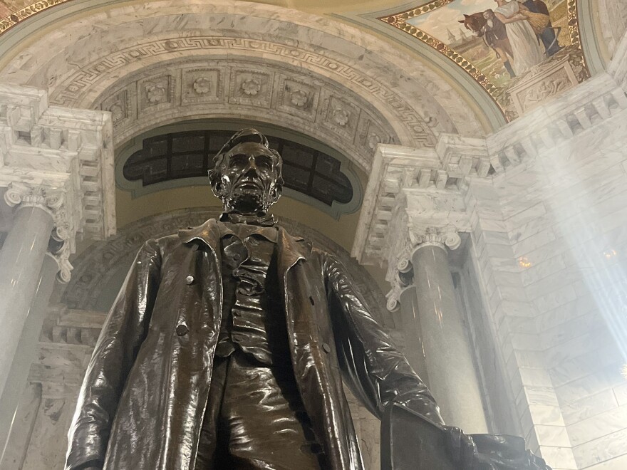 A statue of President Abraham Lincoln stands in the Kentucky Capitol Rotunda in 2024.