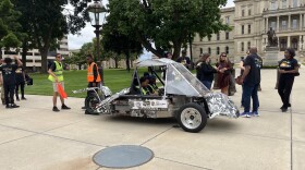 This car designed and built by Detroit high school students runs on solar powered batteries