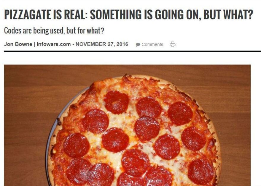 A screenshot of the since-removed page advancing misleading information about a Washington, D.C., pizzeria.