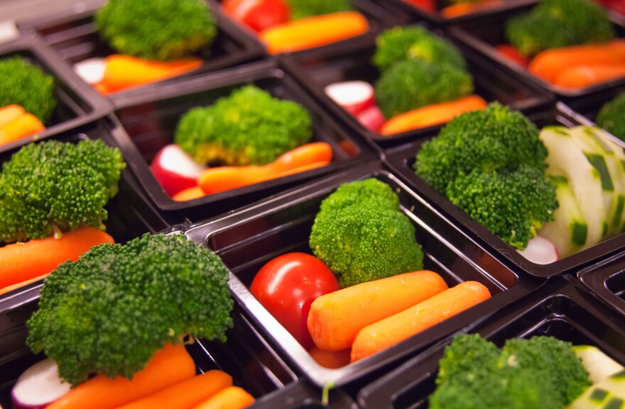 Fresh vegetable cups prepared for the National School Lunch Program at Washington-Lee High School in Arlington, Va.